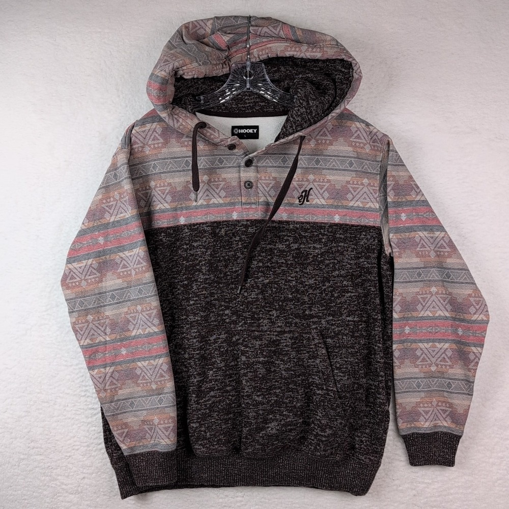 Hooey Jimmy Rust Aztec Hoodie Men's Large 1/4 Button Baja